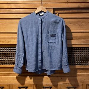 Vince blue chambray mock neck blouse